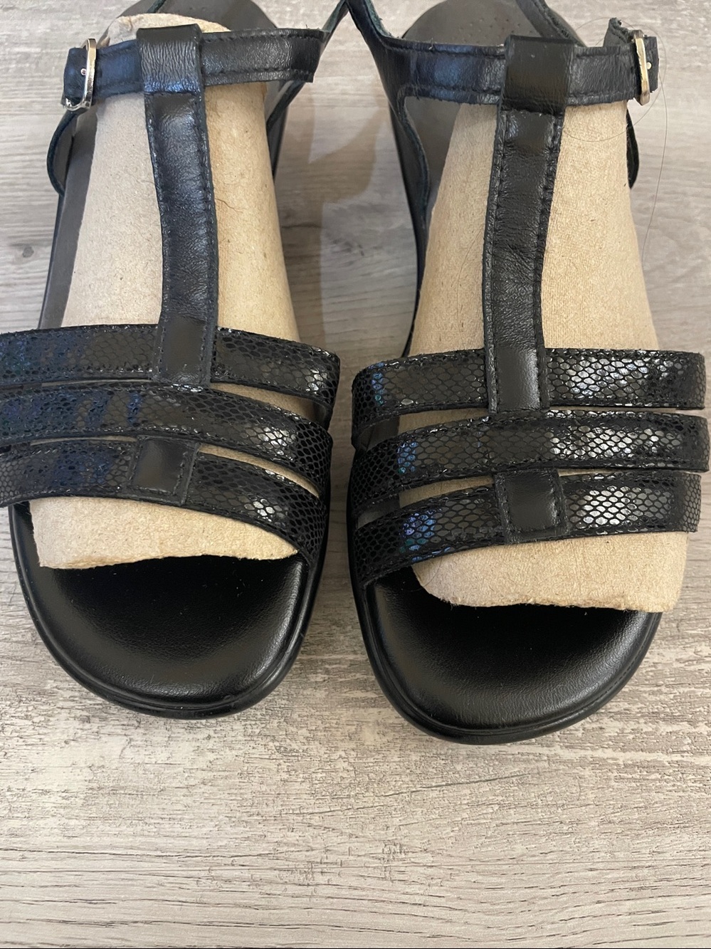 Women's Black T-Strap Comfort Sandals by SAS